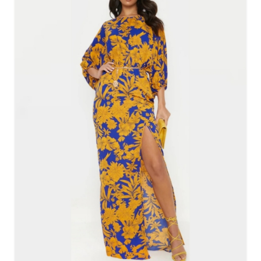 PRETTY LITTLE THINGS Blue & Yellow Maxi Dress